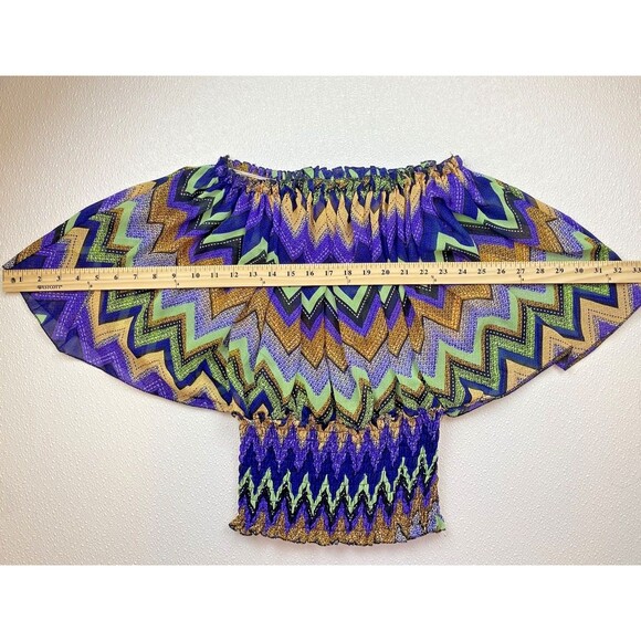 Romantic Sini Chevron Pattern Bat Wing Sheer Women's Top Size Large - Picture 5 of 8
